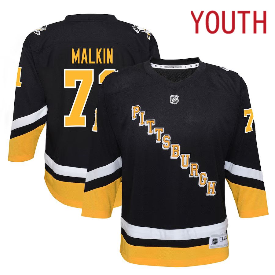 Youth Pittsburgh Penguins 71 Evgeni Malkin Black Alternate Replica Player NHL Jersey